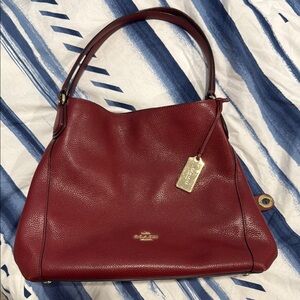 Coach Cherry Polished Pebble Leather Hadley Hobo